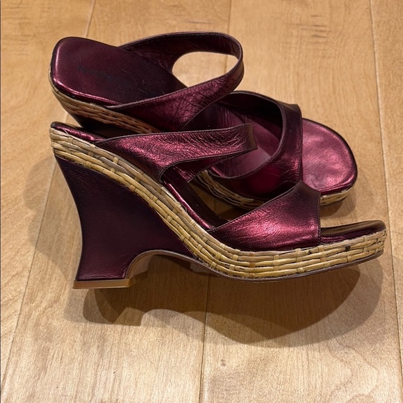 Charles Jordan wedge slip on sandals shoes maroon 7 vintage - Picture 1 of 10
